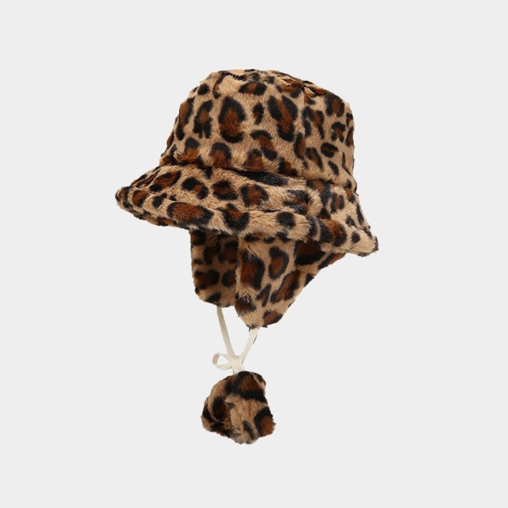 Leopard print warm and stylish plush hat