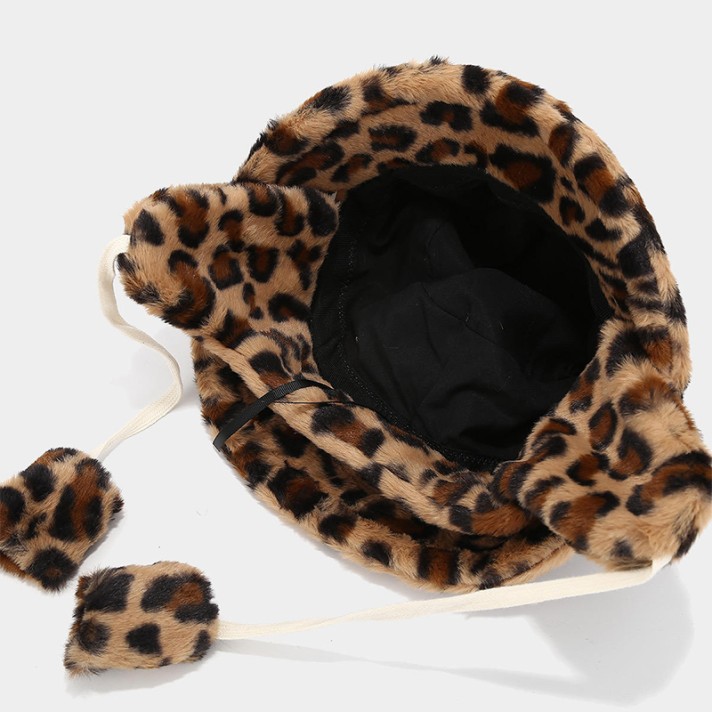 Leopard print warm and stylish plush hat