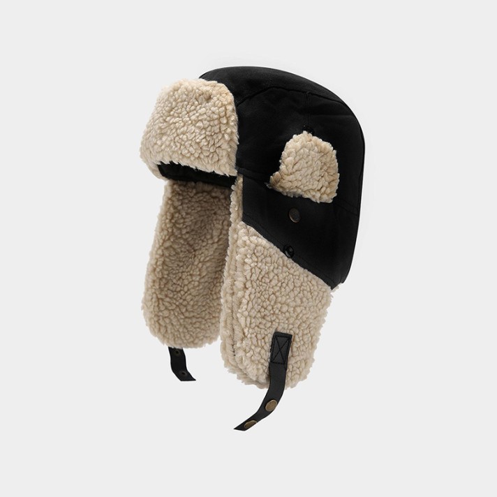 Retro outdoor warm fleece earflap hat
