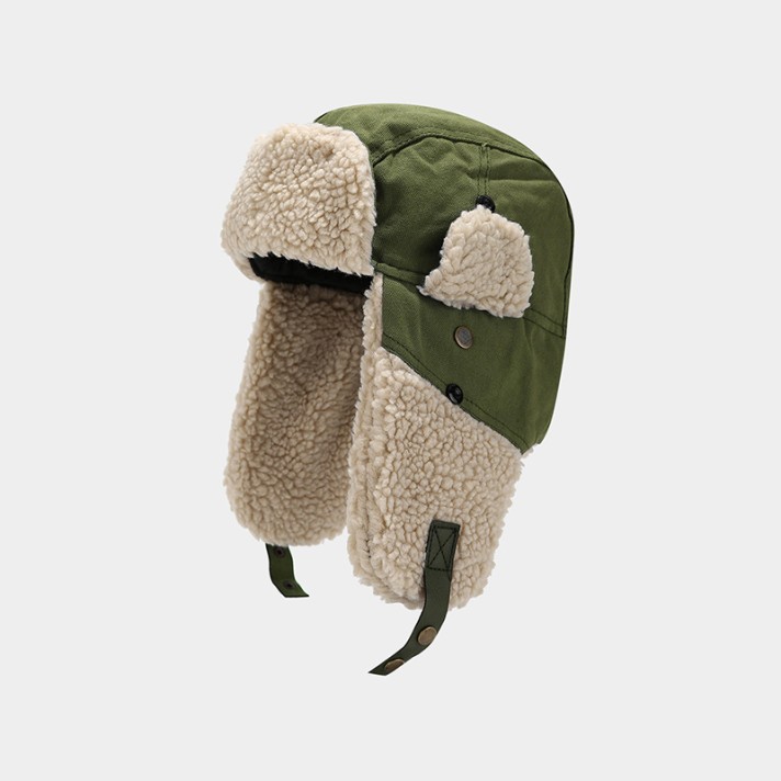 Retro outdoor warm fleece earflap hat
