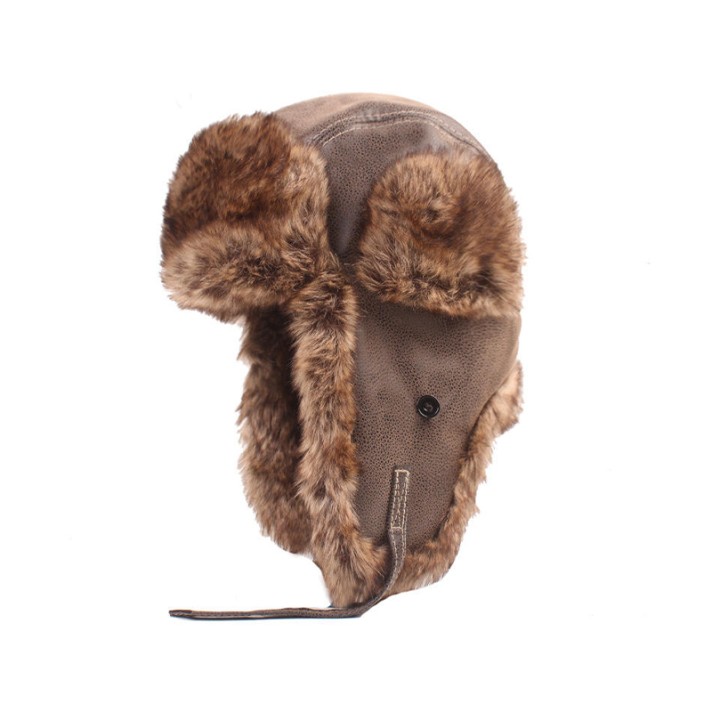 Brown warm and thick plush earflap hat
