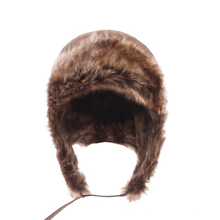 Brown warm and thick plush earflap hat
