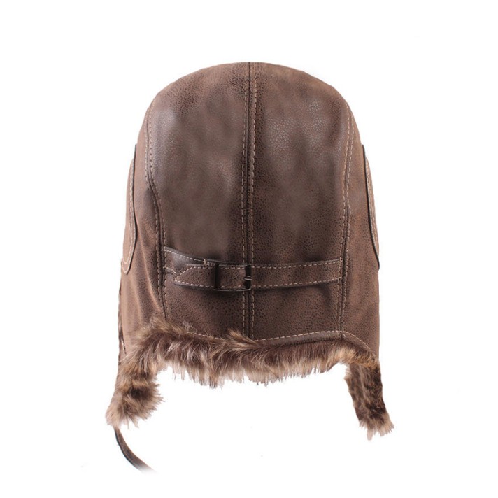 Brown warm and thick plush earflap hat