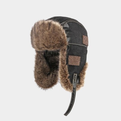 Windproof leather thickened ear flap cap