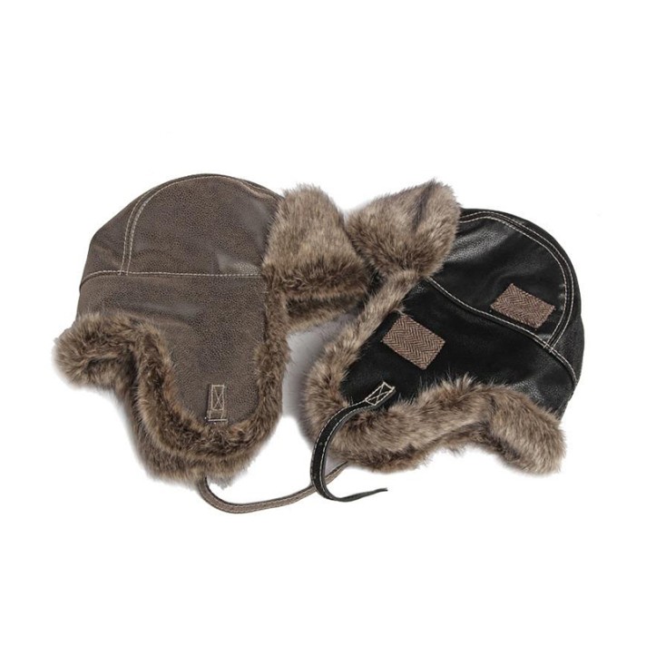 Windproof leather thickened ear flap cap
