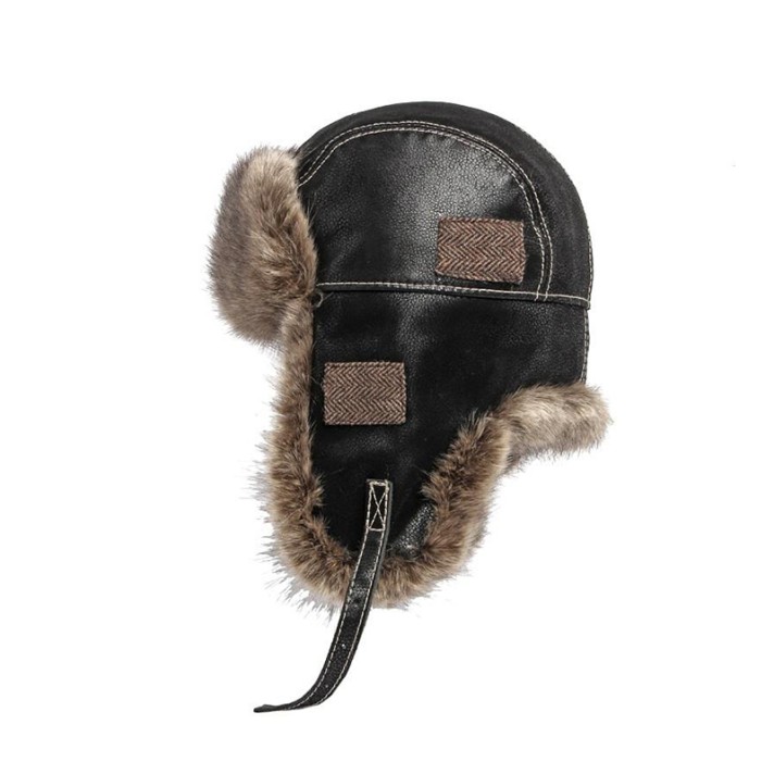 Windproof leather thickened ear flap cap