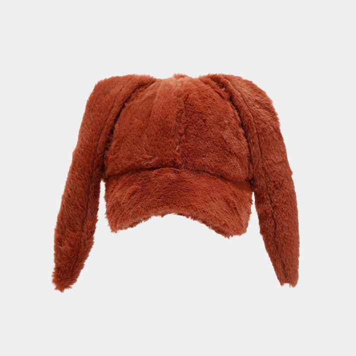 Cute long rabbit ear thickened plush hat