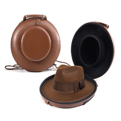 Brown vintage portable leather hat box