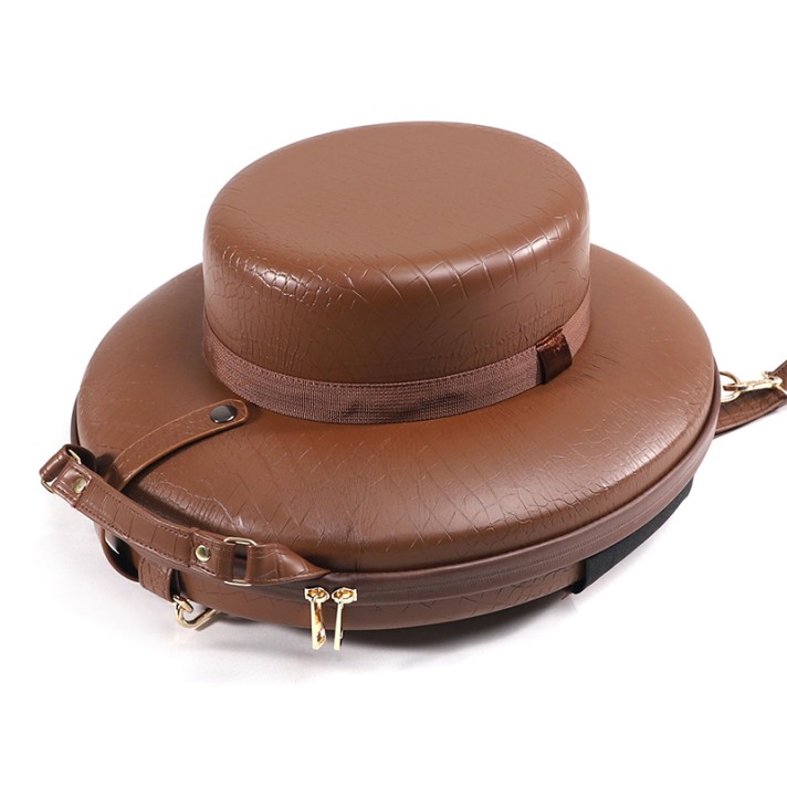 Brown vintage portable leather hat box
