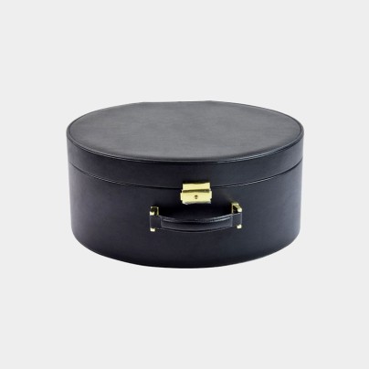Durable and portable round leather hat box