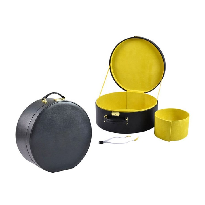 Durable and portable round leather hat box