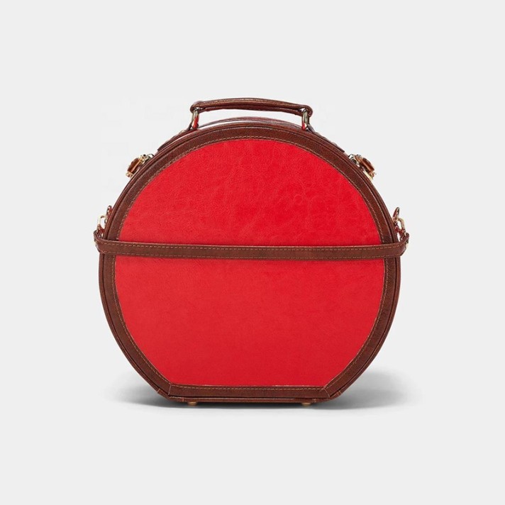 Retro color-blocked leather hat box