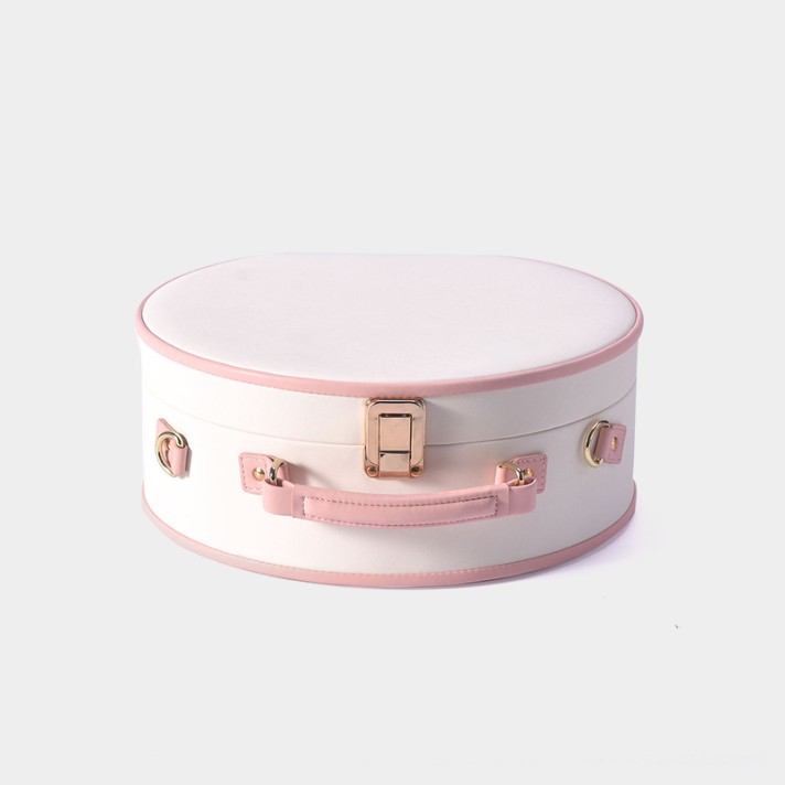 Simple round PU leather protective hat box