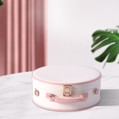 Simple round PU leather protective hat box