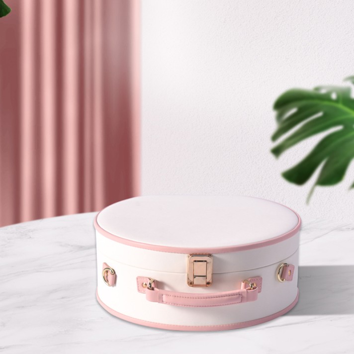 Simple round PU leather protective hat box